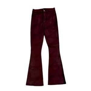 7 For All Mankind Maroon Coated Flare Jeans (10/30)
